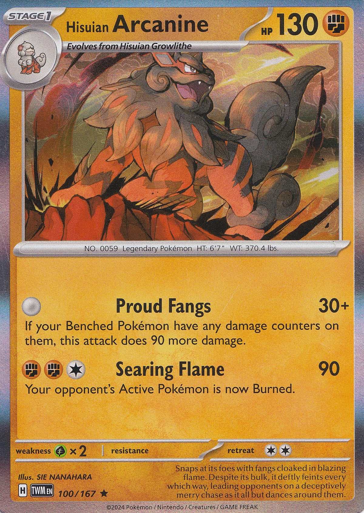Hisuian Arcanine 100/167 TWM EN HOLO (NM)