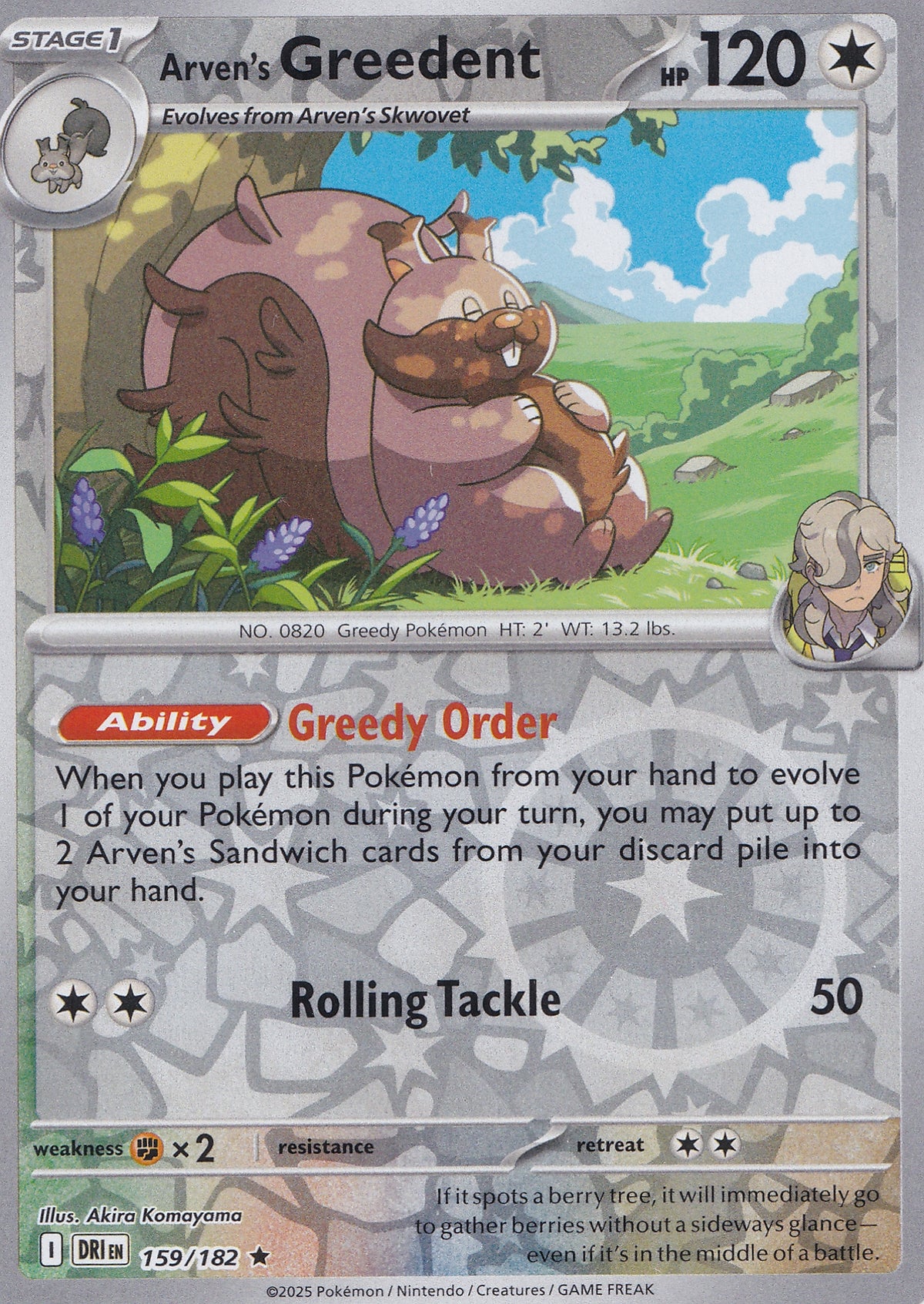 Arven’s Greedent 159/182 DRI EN REVERSE HOLO (NM)