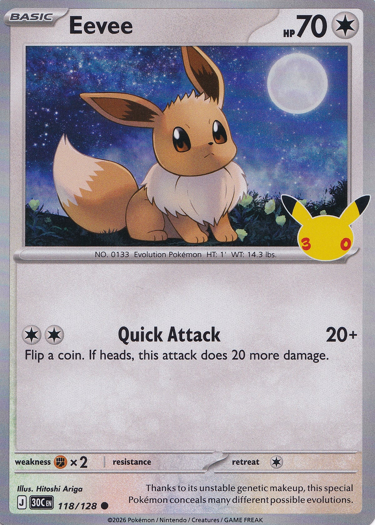 Eevee 118/128 30C EN HOLO (NM)