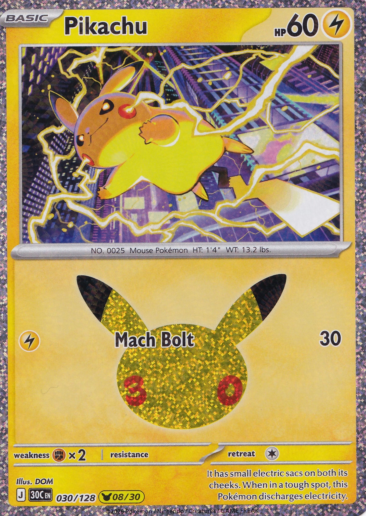 Pikachu 030/128 30C EN HOLO (NM)