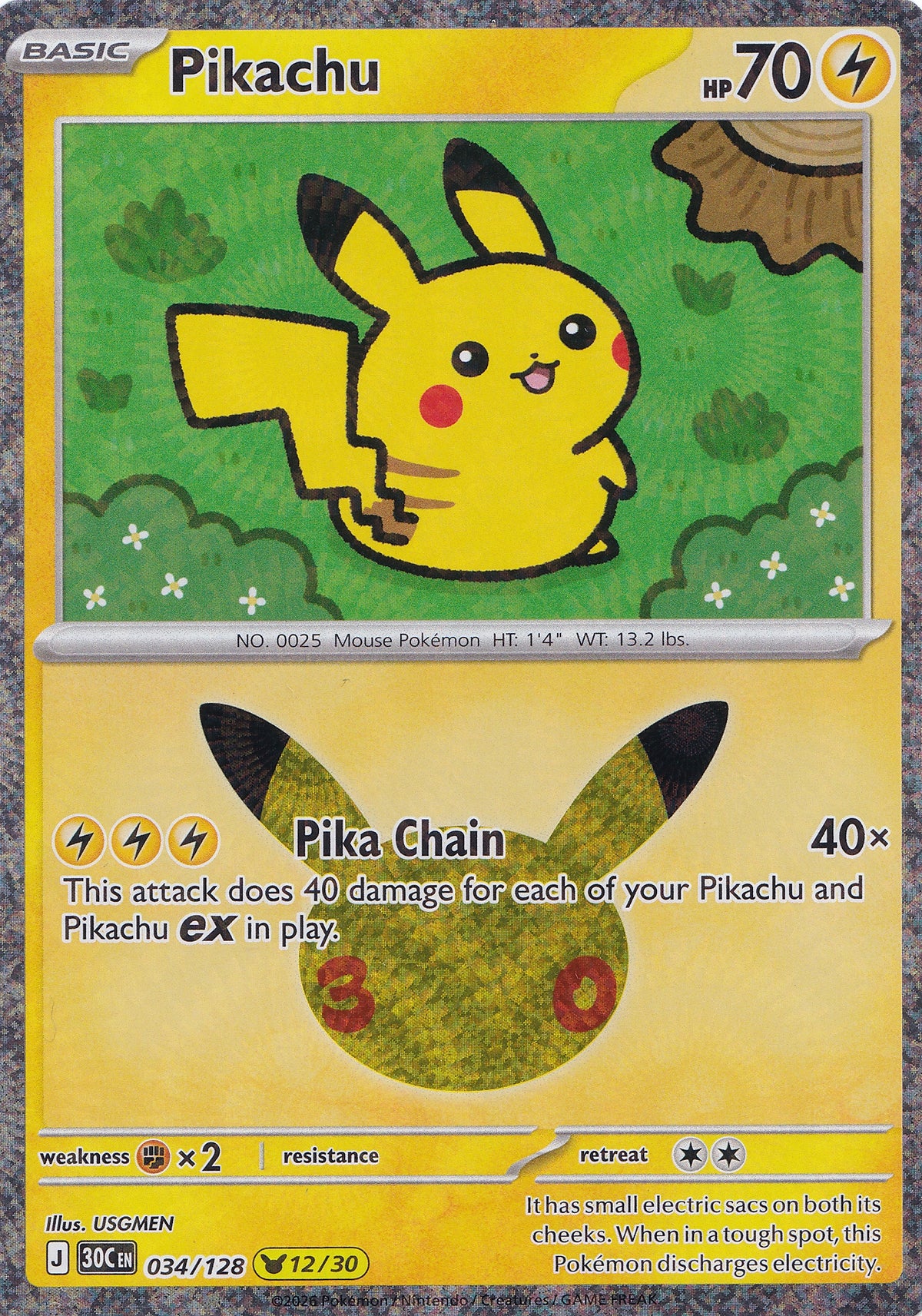 Pikachu 034/128 30C EN HOLO (NM)