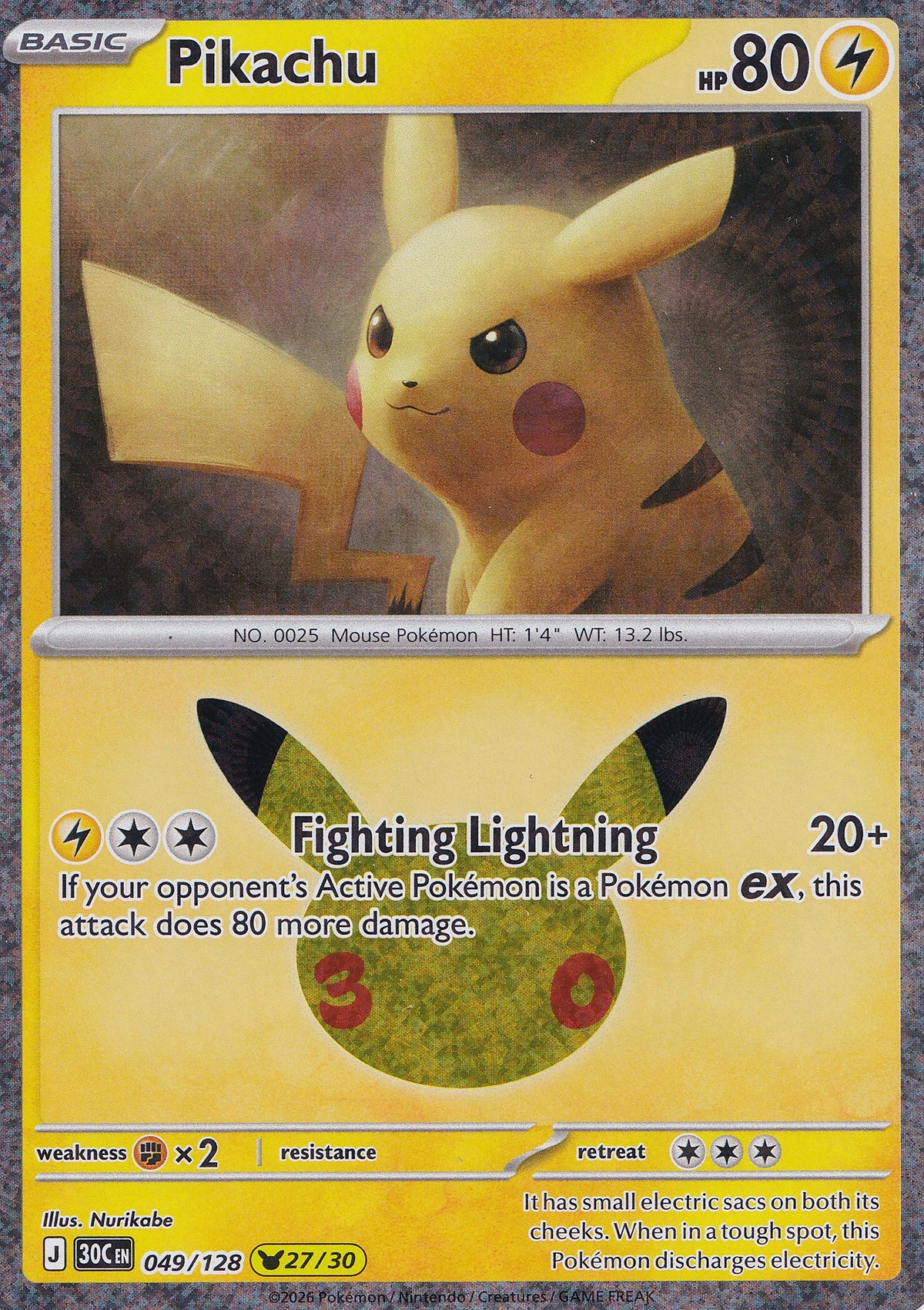 Pikachu 049/128 30C EN HOLO (NM)