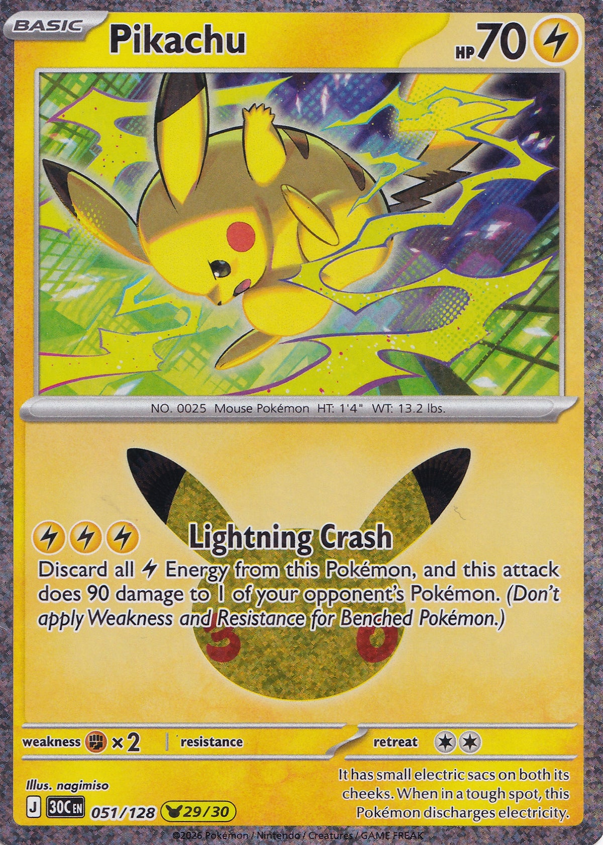 Pikachu 051/128 30C EN HOLO (NM)