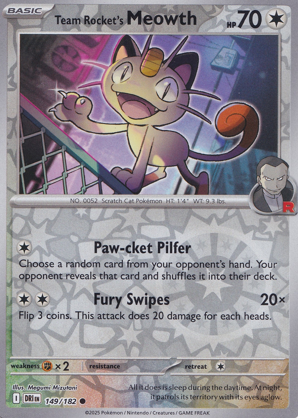 Team Rocket's Meowth RH 149/182 DRI ENG 2025 (NM)