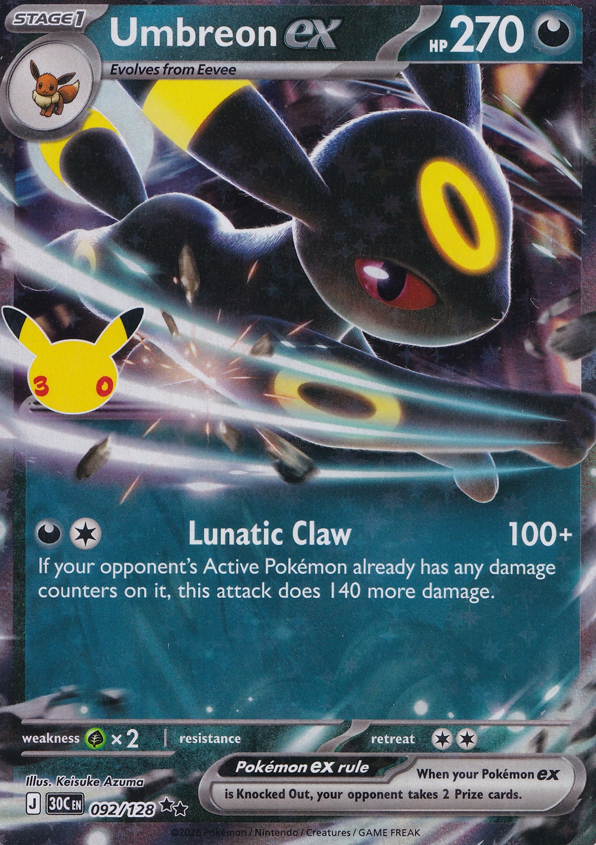 Umbreon ex 092/128 30C EN HOLO (NM)