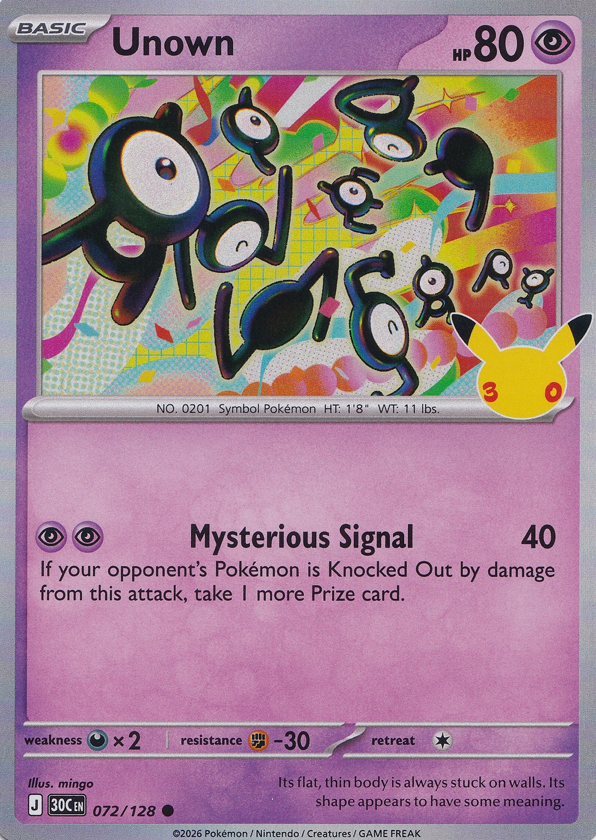 Unown 072/128 30C EN HOLO (NM)